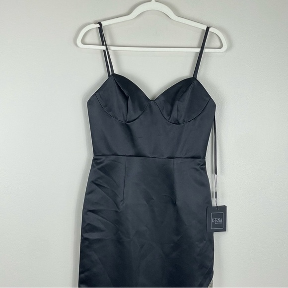 Mac Duggal 11650 Womens 2 Midi Dress Sequin Fringe Spaghetti Strap Black Silver - Picture 3 of 9